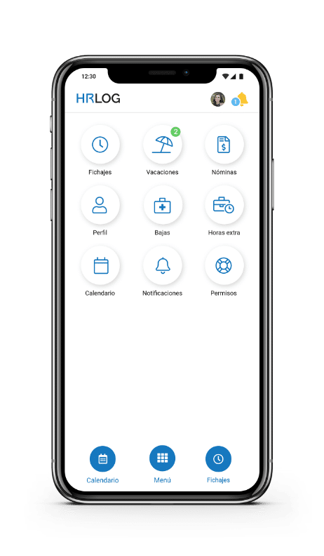 Panrtalla de inicio con menu de funcionalidades en móvil